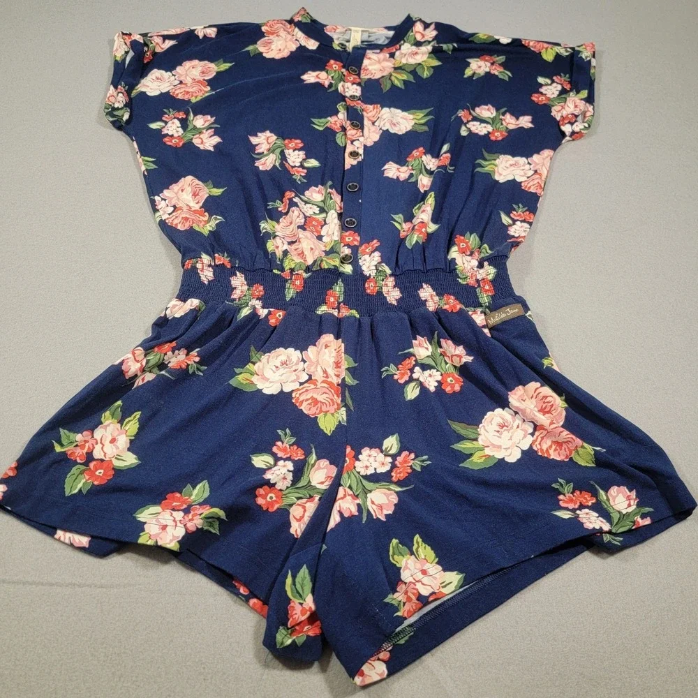 Matilda Jane Be Bold Romper Navy‎ Pink Floral Print Short Sleeve Women's Small
